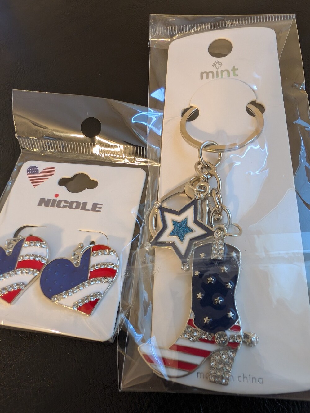 Patriotic Bundle| Earrings And Boot  Keychain/Bag charm - Blue, Red, White